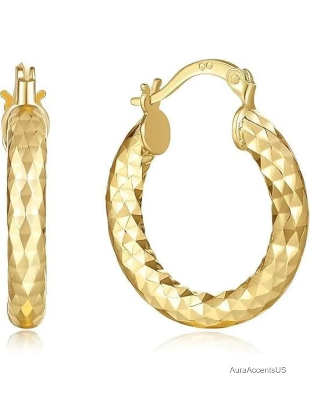 14K Gold Plated Wrinkle Texture Hoop Earrings for Women Hypoallergenic